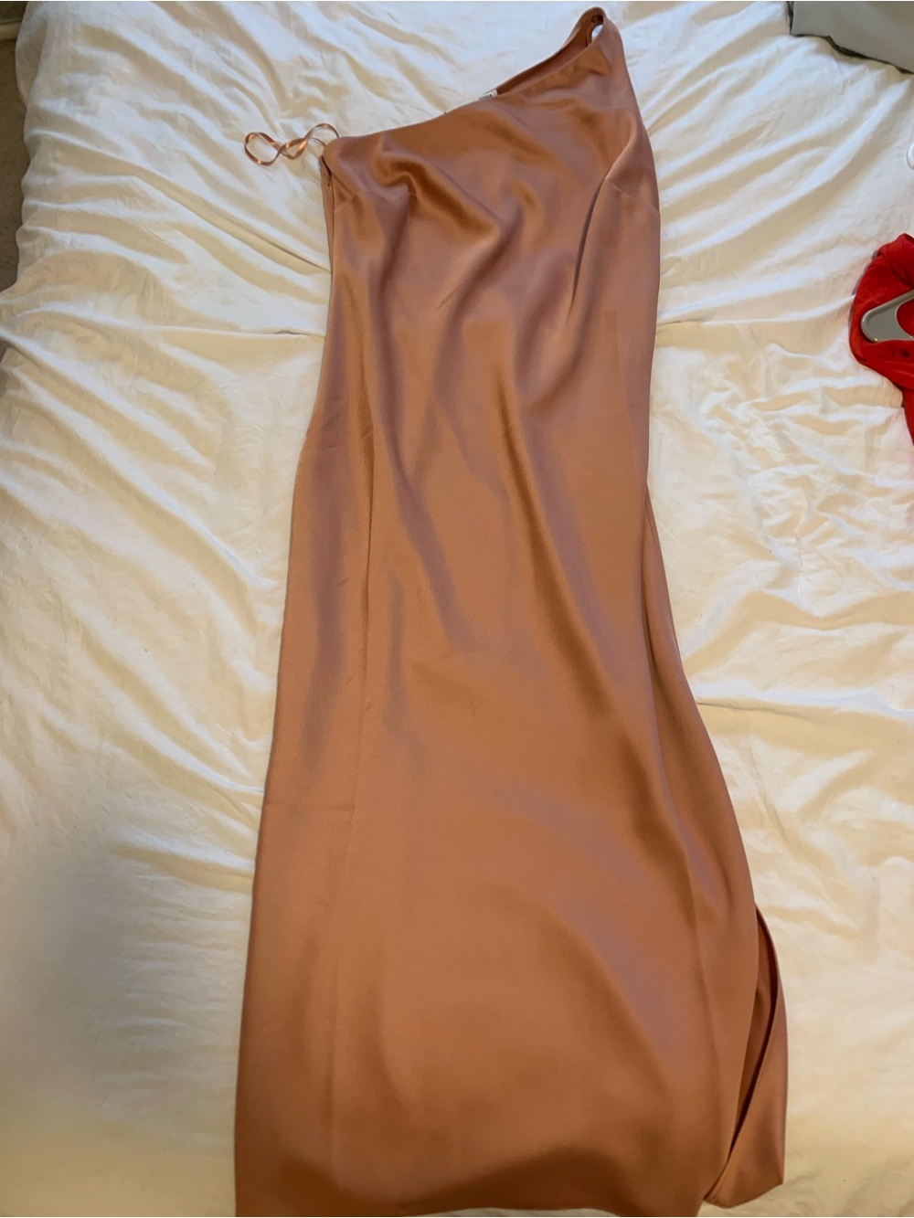 BHLDN One-Shoulder Satin Slip Dress in Dusty Rose